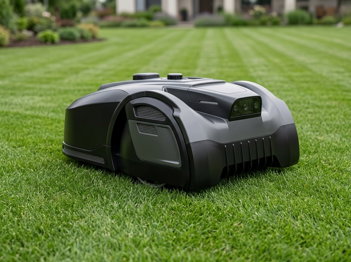 UNICUT H1 robotic lawn mower on a large residential lawn