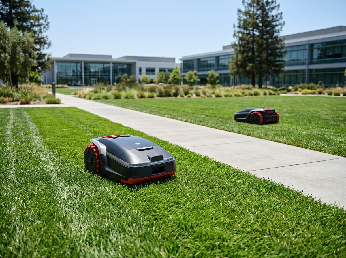 Two H1 robot lawn mowers running on disconnected campus lawn zones
