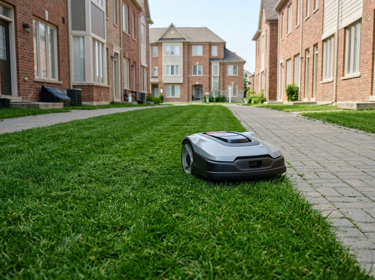H5 robot lawn mower on a townhouse common lawn parcel