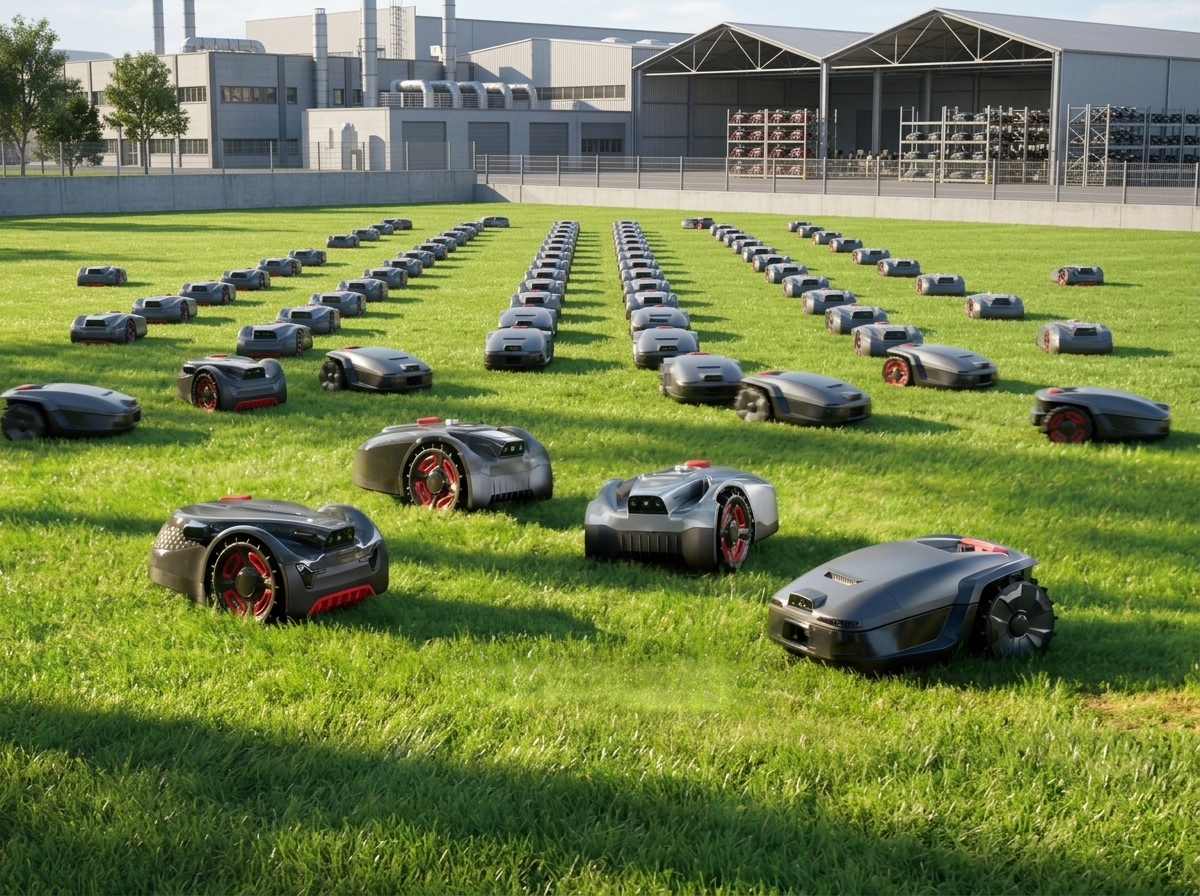 UNICUT robot lawn mower on a freshly cut commercial lawn